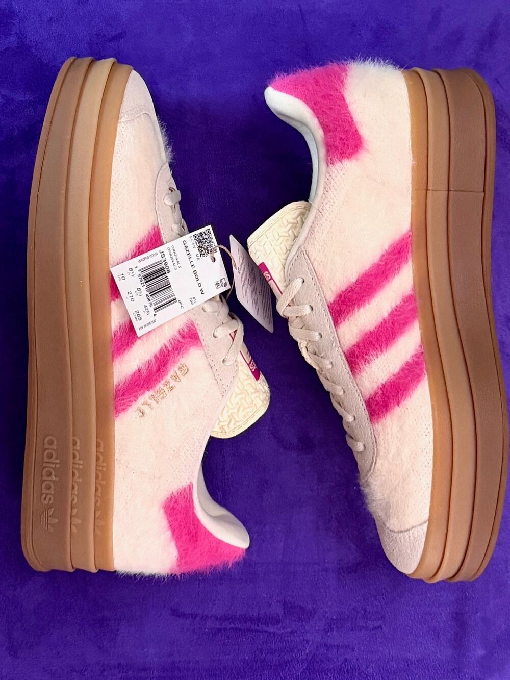 adidas Gazelle Bold Platform Sneakers Cream White Shock Pink Fuzzy NWT